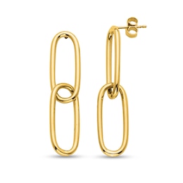 Double Oval Chain Link Drop Earrings in Hollow 14K Gold