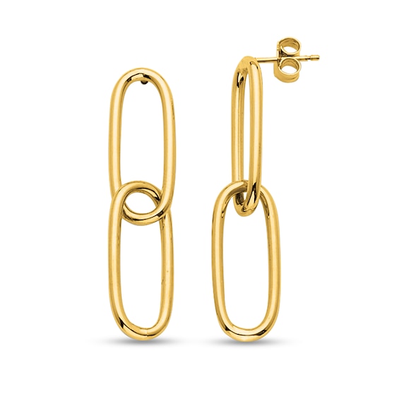 Double Oval Chain Link Drop Earrings in Hollow 14K Gold