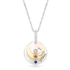 Thumbnail Image 1 of Birthstone and White Lab-Created Sapphire Layered Disc Pendant in Sterling Silver and Two-Tone Gold (3 Stones and Lines)