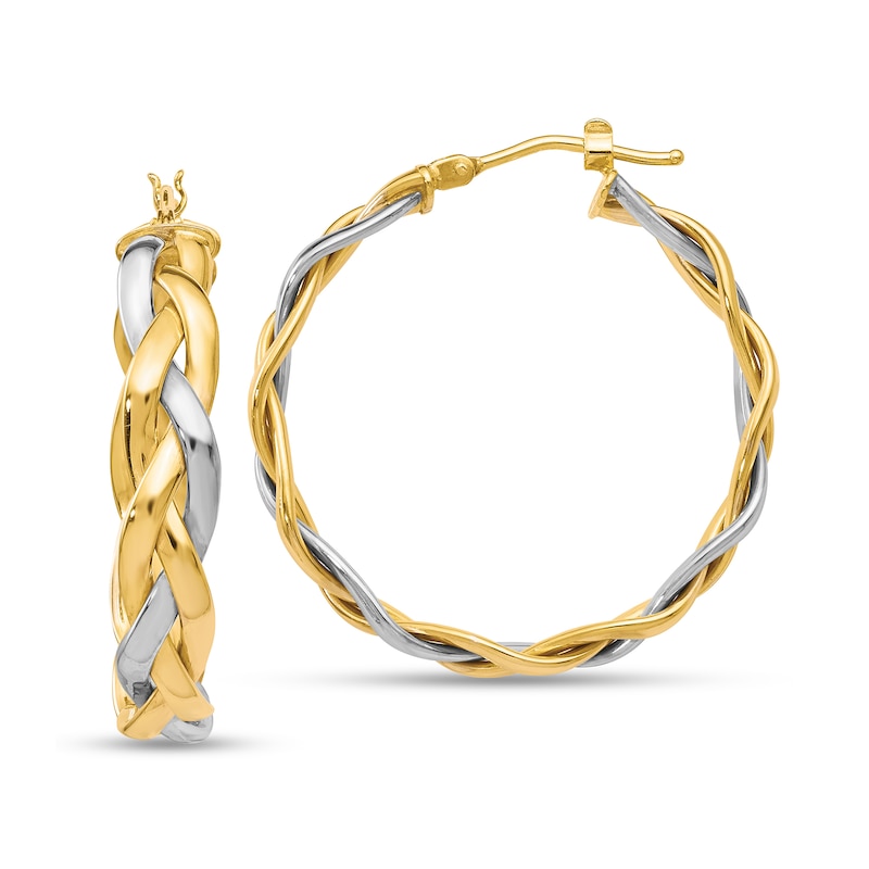 Main Image 1 of 32.0mm Braided Hoop Earrings in Hollow 10K Two-Tone Gold