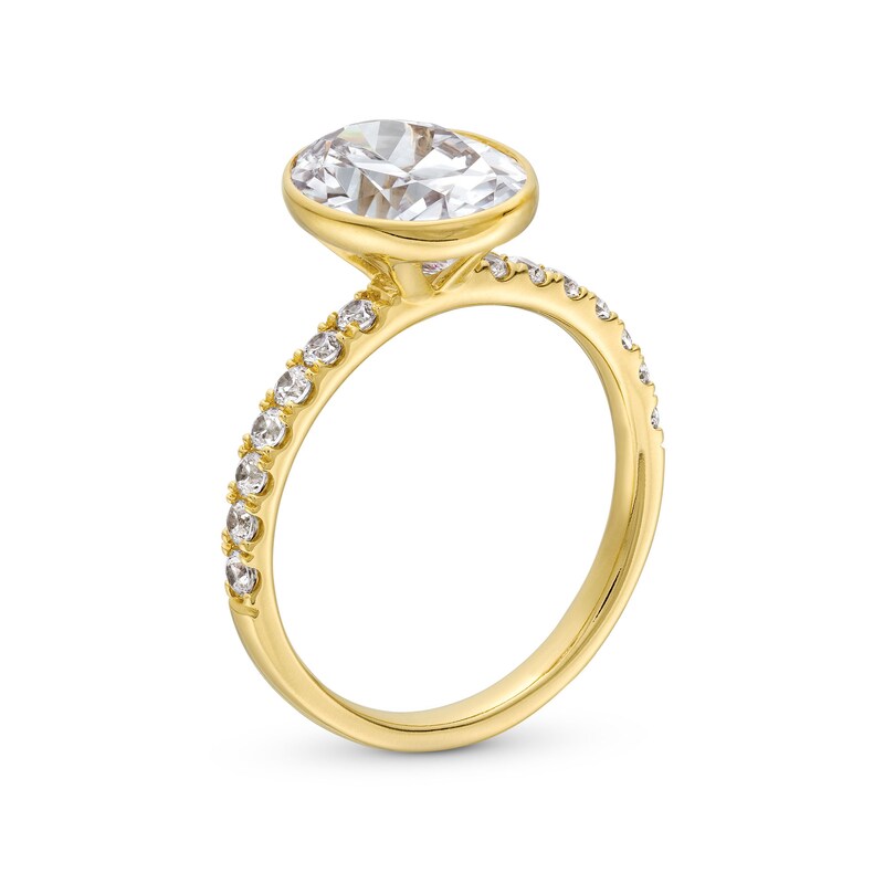 Main Image 3 of 3-1/3 CT. T.W. Oval Certified Lab-Grown Diamond Polished Frame Engagement Ring in 14K Gold (F/VS2)