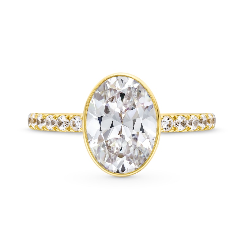 Main Image 4 of 3-1/3 CT. T.W. Oval Certified Lab-Grown Diamond Polished Frame Engagement Ring in 14K Gold (F/VS2)