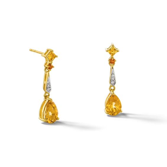 Pear-Shaped Citrine and Diamond Accent Dangle Drop Earrings in 10K Gold