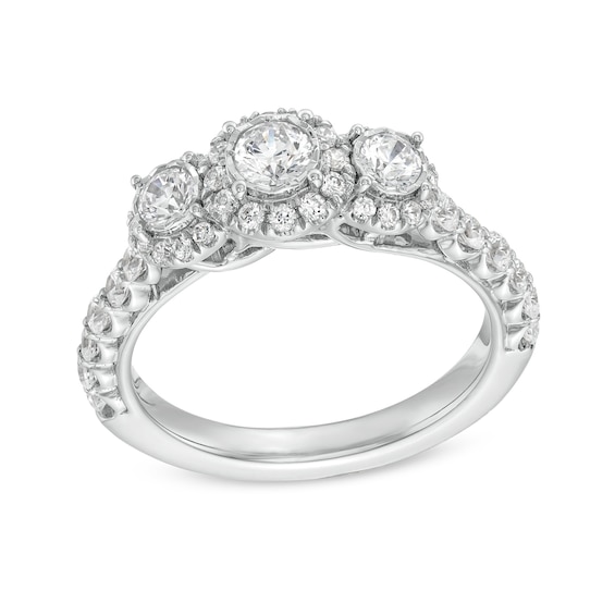 1 CT. T.w. Diamond Frame Three Stone Engagement Ring in 10K White Gold