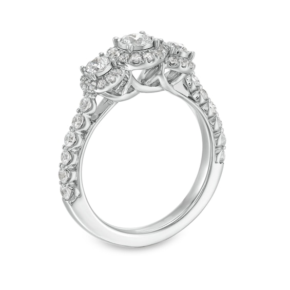1 CT. T.w. Diamond Frame Three Stone Engagement Ring in 10K White Gold
