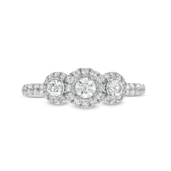 1 CT. T.w. Diamond Frame Three Stone Engagement Ring in 10K White Gold