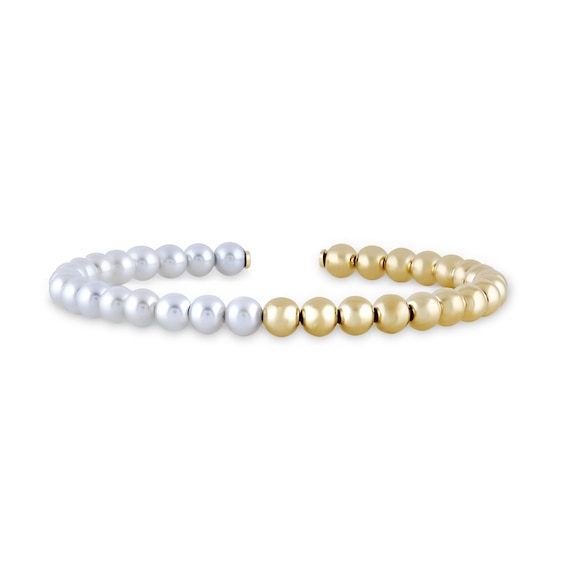 5.0mm Freshwater Cultured Pearl and Bead Half-and-Half Bangle in Sterling Silver with 24K Gold Plate - 6.5"