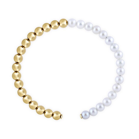 5.0mm Freshwater Cultured Pearl and Bead Half-and-Half Bangle in Sterling Silver with 24K Gold Plate - 6.5"