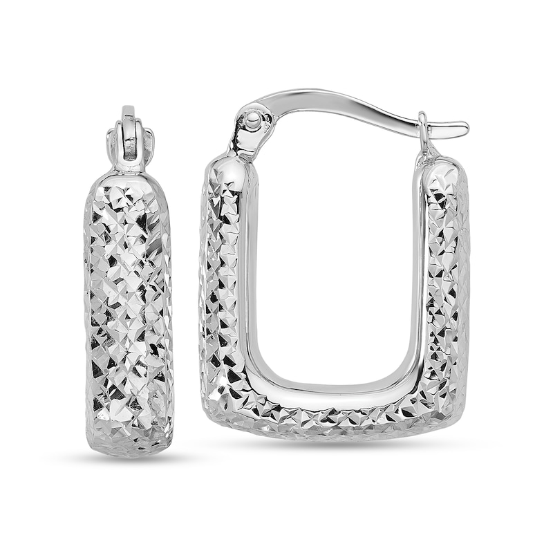 Main Image 1 of 18.0mm Diamond-Cut Square Hoop Earrings in Semi-Solid 10K White Gold
