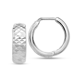 14.0mm Diamond-Cut Hoop Earrings in Semi-Solid 10K White Gold