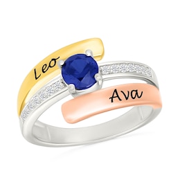 Birthstone and White Lab-Created Sapphire Bypass Ring in Sterling Silver and 10K Two-Tone Gold (1 Stone and 1-2 Lines)