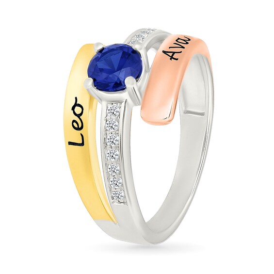 Birthstone and White Lab-Created Sapphire Bypass Ring in Sterling Silver and 10K Two-Tone Gold (1 Stone and 1-2 Lines)
