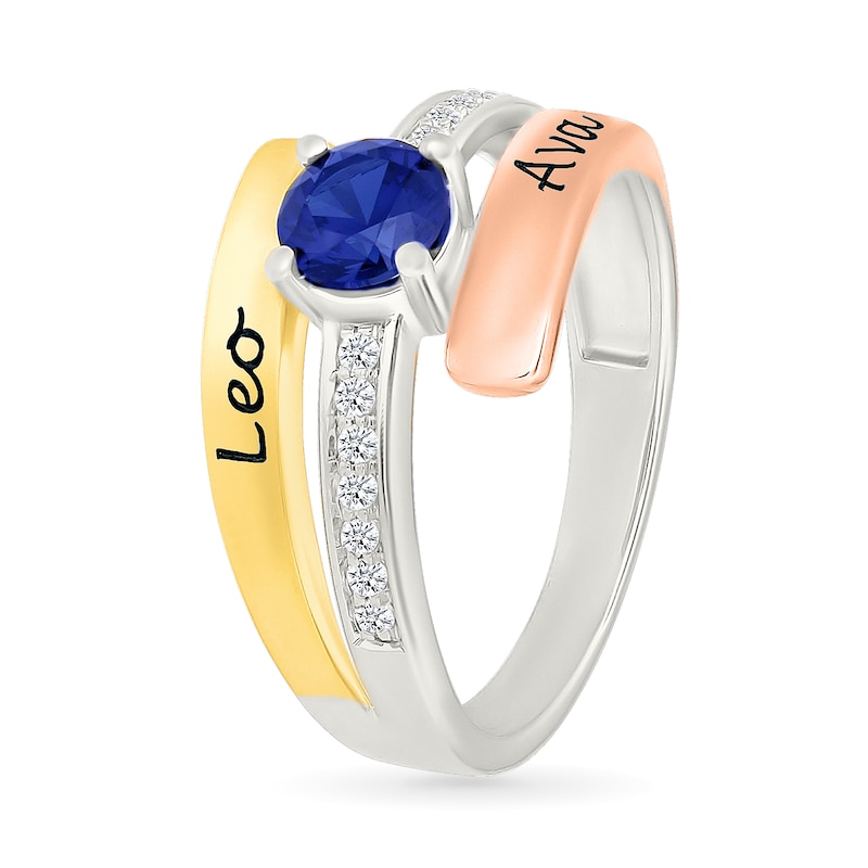 Main Image 3 of Birthstone and White Lab-Created Sapphire Bypass Ring in Sterling Silver and 10K Two-Tone Gold (1 Stone and 1-2 Lines)