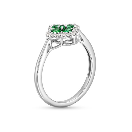 Lab-Created Emerald and White Lab-Created Sapphire Clover Frame Pendant, Stud Earrings and Ring Set in Sterling Silver