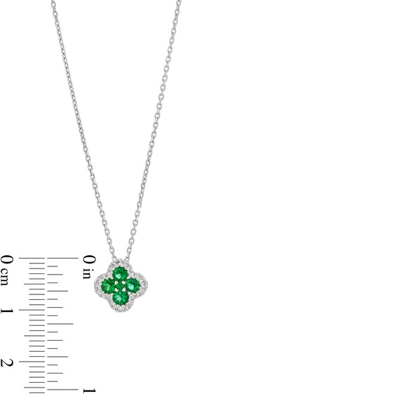 Lab-Created Emerald and White Lab-Created Sapphire Clover Frame Pendant, Stud Earrings and Ring Set in Sterling Silver