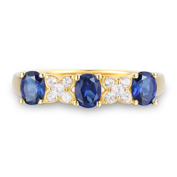 Oval Blue and White Lab-Created Sapphire Four Piece Jewelry Set in Sterling Silver with 14K Gold Plate - Size 7