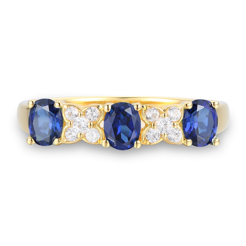 Main Image 3 of Oval Blue and White Lab-Created Sapphire Four Piece Jewelry Set in Sterling Silver with 14K Gold Plate - Size 7