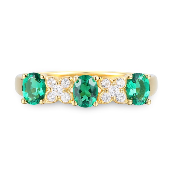 Oval Lab-Created Emerald and White Lab-Created Sapphire Four Piece Jewelry Set in Sterling Silver with 14K Gold Plate