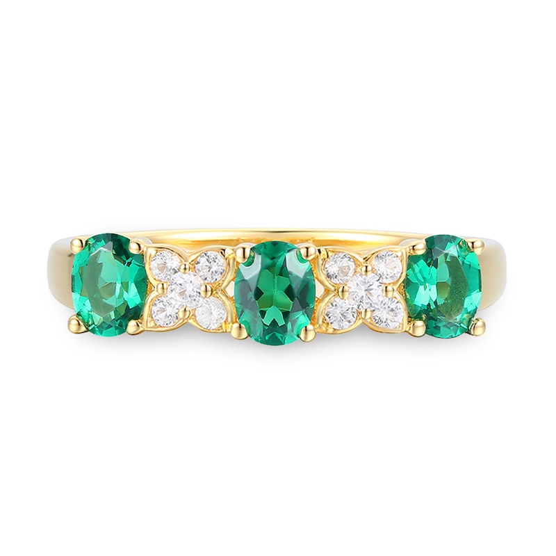 Main Image 3 of Oval Lab-Created Emerald and White Lab-Created Sapphire Four Piece Jewelry Set in Sterling Silver with 14K Gold Plate