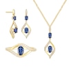 Thumbnail Image 1 of Oval-Cut Blue and White Lab-Created Sapphire Frame Pendant, Earrings and Ring Set in Sterling Silver with 14K Gold Plate