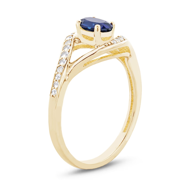 Main Image 3 of Oval-Cut Blue and White Lab-Created Sapphire Frame Pendant, Earrings and Ring Set in Sterling Silver with 14K Gold Plate