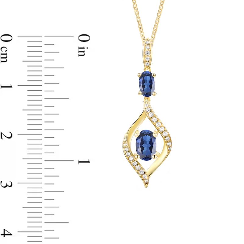 Main Image 5 of Oval-Cut Blue and White Lab-Created Sapphire Frame Pendant, Earrings and Ring Set in Sterling Silver with 14K Gold Plate