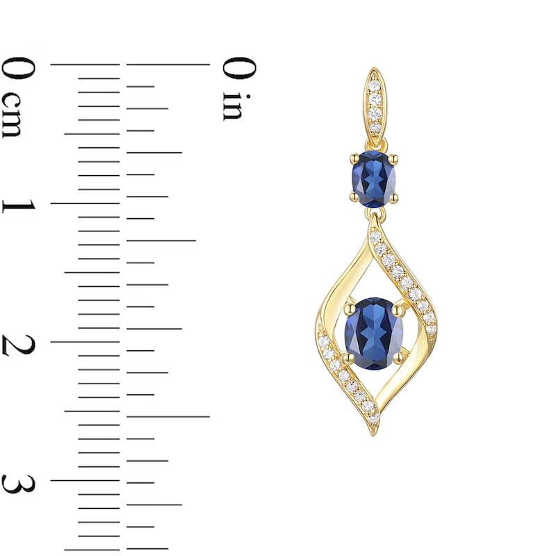 Main Image 6 of Oval-Cut Blue and White Lab-Created Sapphire Frame Pendant, Earrings and Ring Set in Sterling Silver with 14K Gold Plate