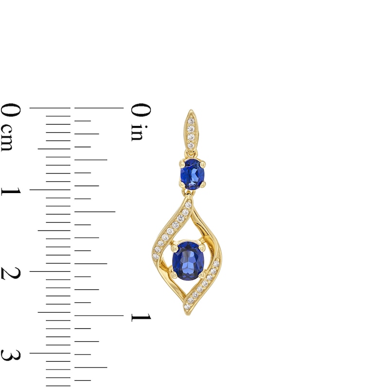 Main Image 7 of Oval-Cut Blue and White Lab-Created Sapphire Frame Pendant, Earrings and Ring Set in Sterling Silver with 14K Gold Plate