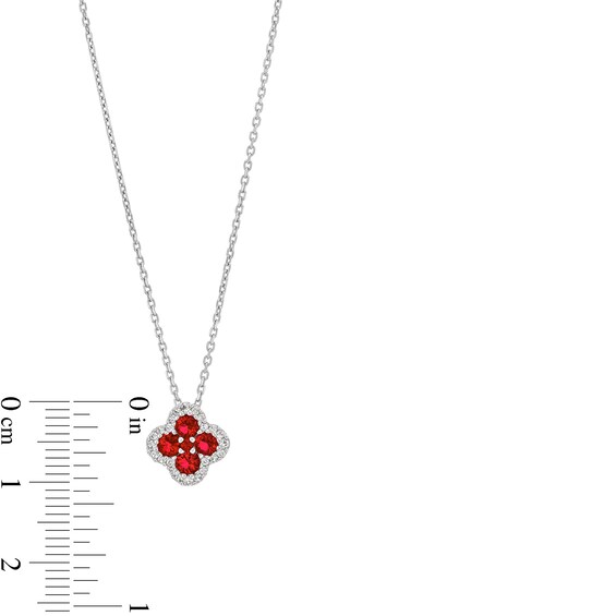 Lab-Created Ruby and White Lab-Created Sapphire Clover Frame Pendant, Stud Earrings and Ring Set in Sterling Silver