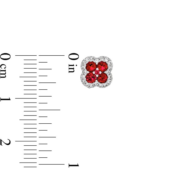 Lab-Created Ruby and White Lab-Created Sapphire Clover Frame Pendant, Stud Earrings and Ring Set in Sterling Silver