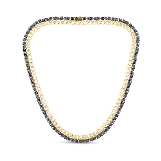 Zales x Christian Sirianoâ¢ 5-7/8 CT. T.w. Black Multi-Diamond Double Row Cuban Curb Chain Necklace in 14K Gold