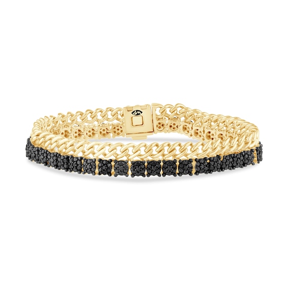 Zales x Christian Sirianoâ¢ 3-3/4 CT. T.w. Black Multi-Diamond Double Row Cuban Curb Chain Bracelet in 14K Gold - 7.5â