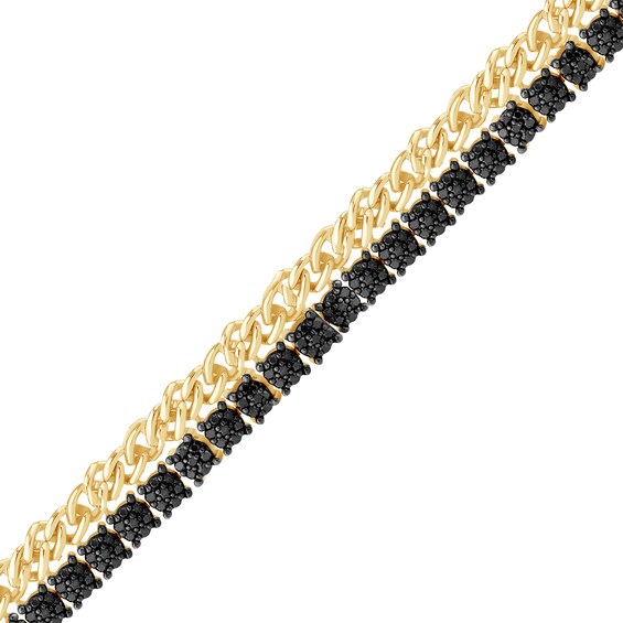 Zales x Christian Sirianoâ¢ 3-3/4 CT. T.w. Black Multi-Diamond Double Row Cuban Curb Chain Bracelet in 14K Gold - 7.5â