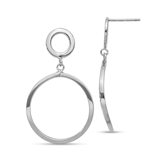 Curved Circle Drop Earrings in Semi-Solid 10K White Gold