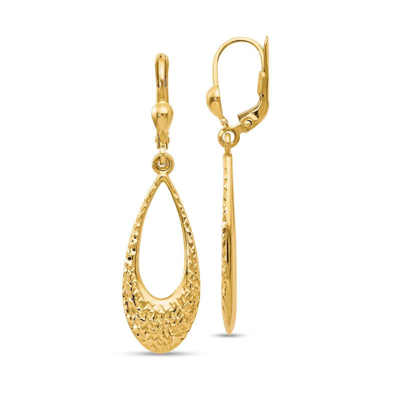 Main Image 1 of Diamond-Cut Open Teardrop Dangle Earrings in Semi-Solid 10K Gold