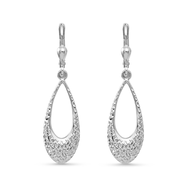 Main Image 1 of Diamond-Cut Open Teardrop Dangle Earrings in Semi-Solid 10K White Gold