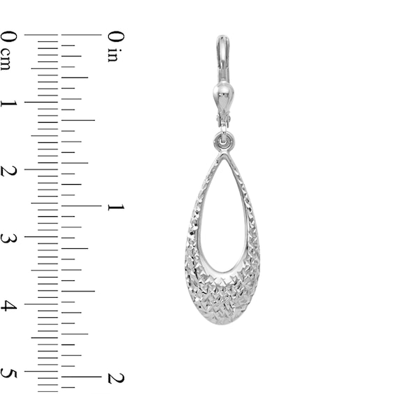 Diamond-Cut Open Teardrop Dangle Earrings in Semi-Solid 10K White Gold
