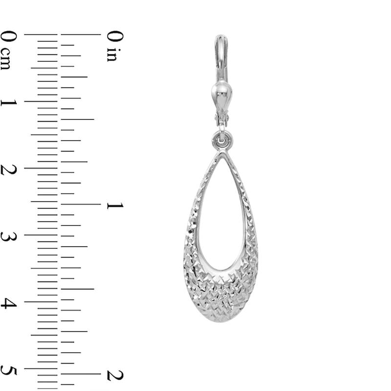 Main Image 3 of Diamond-Cut Open Teardrop Dangle Earrings in Semi-Solid 10K White Gold