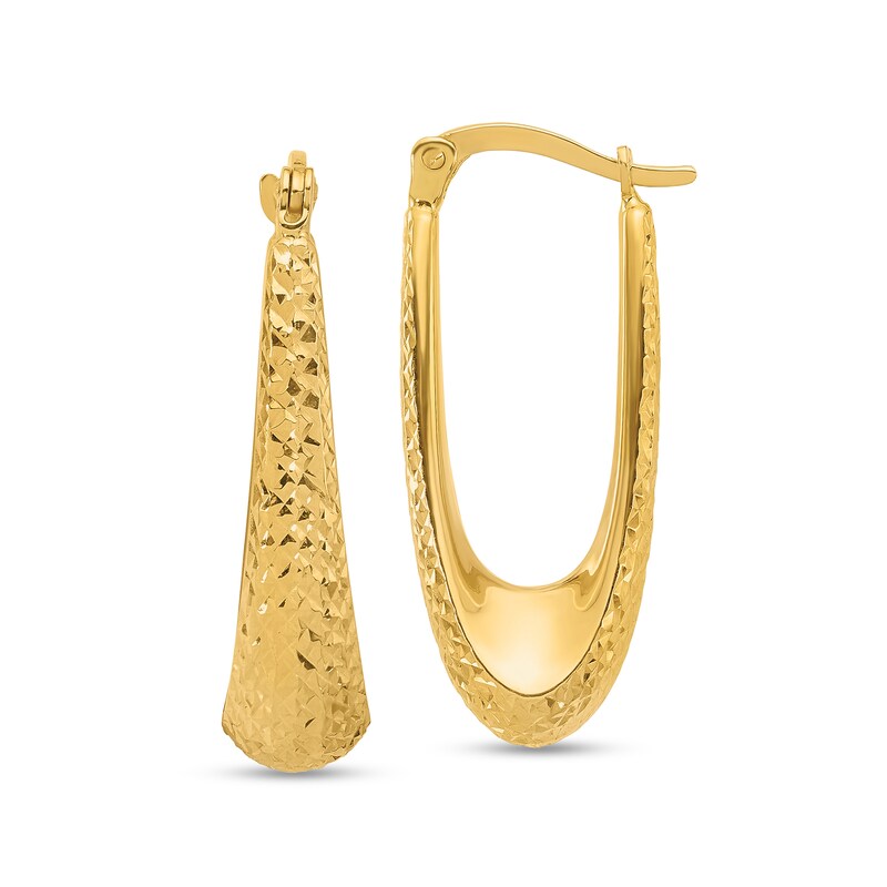 Main Image 1 of Diamond-Cut Graduated U-Hoop Earrings in Hollow 14K Gold