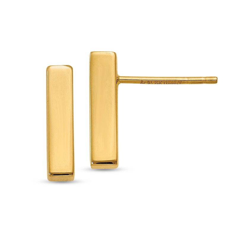 Main Image 1 of Polished Bar Stud Earrings in Solid 14K Gold