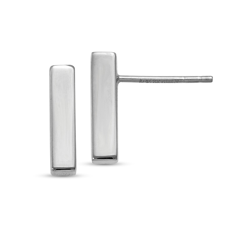 Main Image 1 of Polished Bar Stud Earrings in Solid 14K White Gold