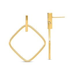 Tilted Square Doorknocker Drop Earrings in Hollow 14K Gold