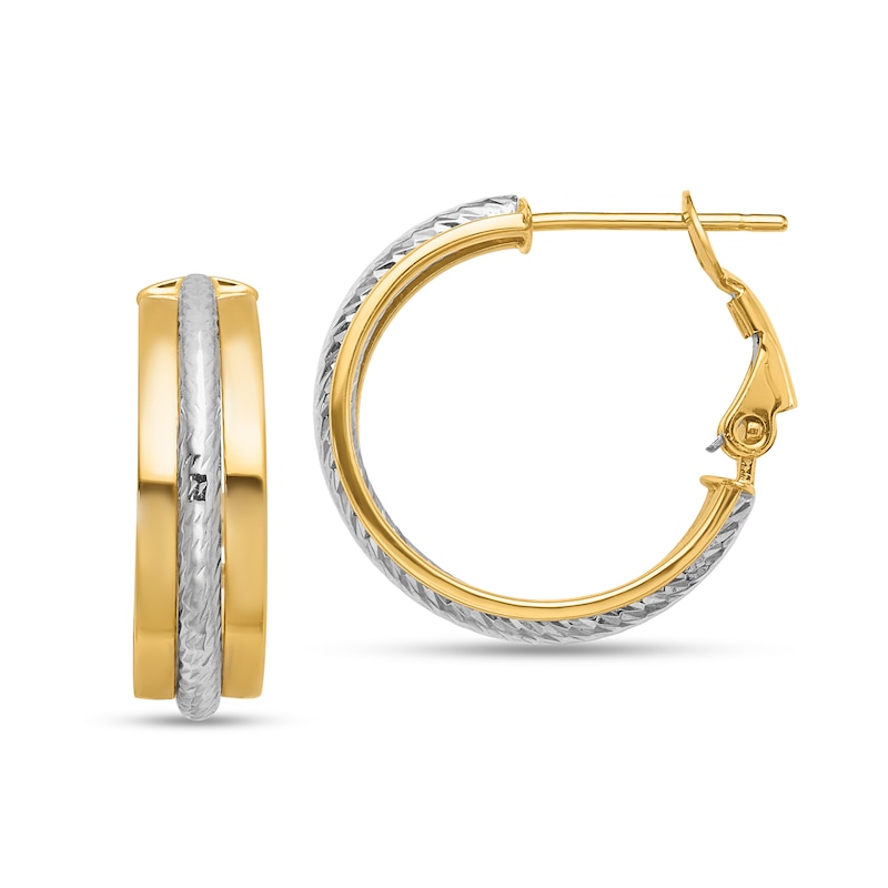 Main Image 1 of 20.0mm Diamond-Cut Stripe Hoop Earrings in Solid 14K Two-Tone Gold