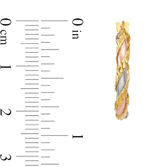 23.0mm Textured Twist Hoop Earrings in Hollow 14K Tri-Tone Gold