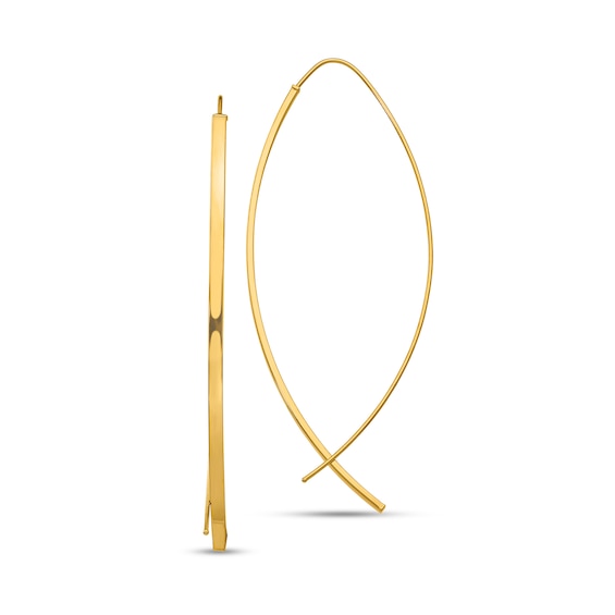 57.9mm Curved Wire Threader Earrings in Hollow 14K Gold