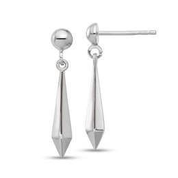 Elongated Geometric Dangle Drop Earrings in Hollow 14K White Gold