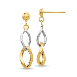 Double Twist Drop Earrings in Hollow 14K Two-Tone Gold