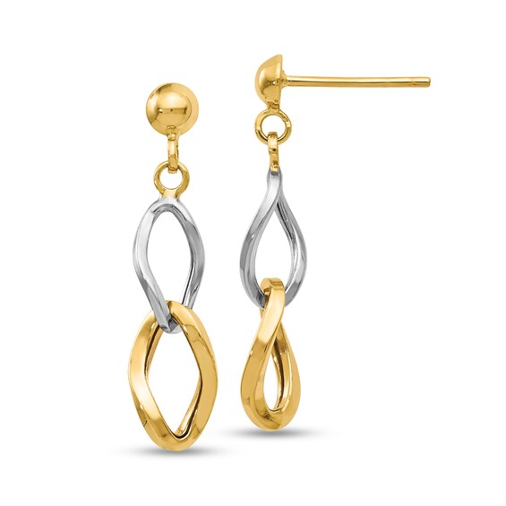 Double Twist Drop Earrings in Hollow 14K Two-Tone Gold