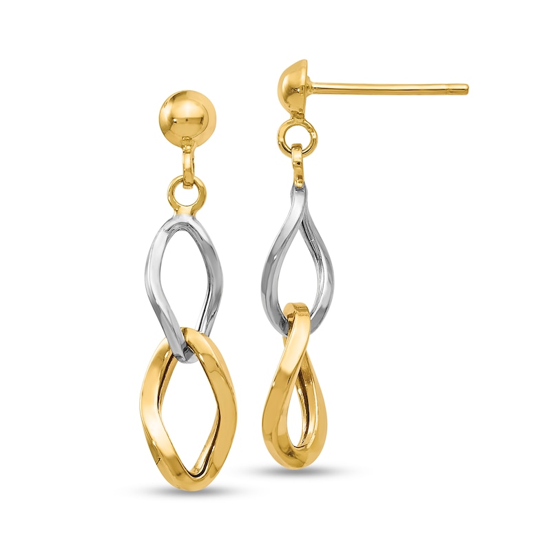 Main Image 1 of Double Twist Drop Earrings in Hollow 14K Two-Tone Gold