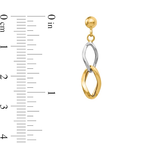 Double Twist Drop Earrings in Hollow 14K Two-Tone Gold